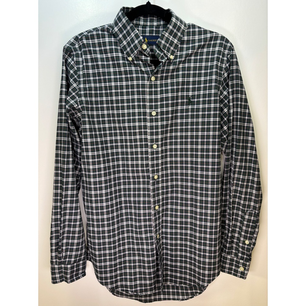 Ralph Lauren Mens Small Green Plaid Button Down Shirt Long Sleeve Cotton Pony‎